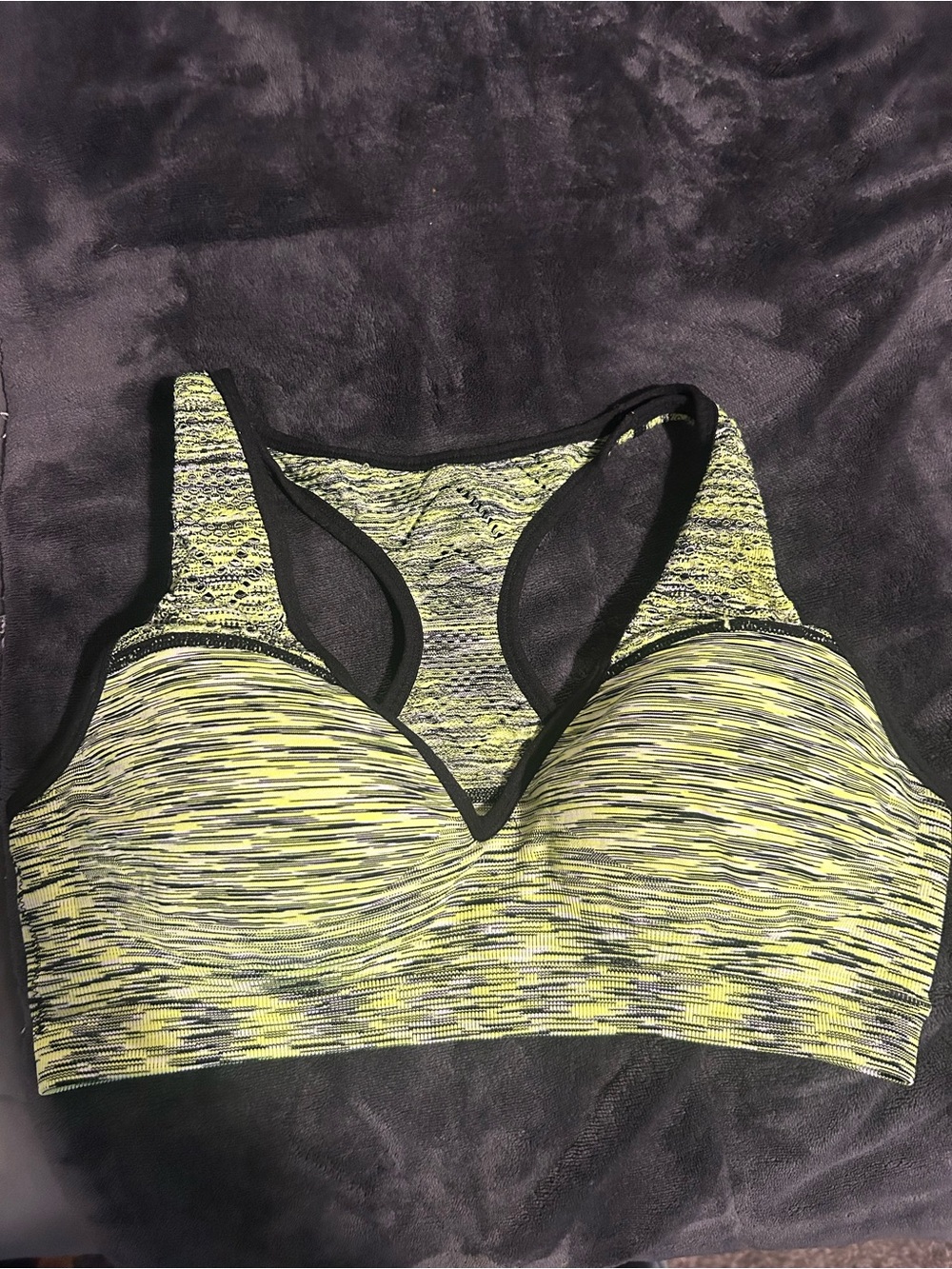 PINK Victoria's Secret Yellow Heathered Racerback Sports Bra with Black Trim